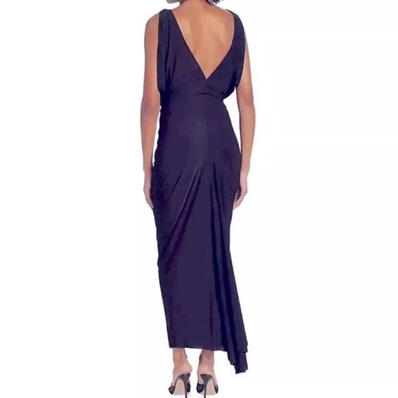 MISA Los Angeles Xenia Crepe Jersey Maxi Dress Draped Knot Front Royal Blue XS - Picture 2 of 11